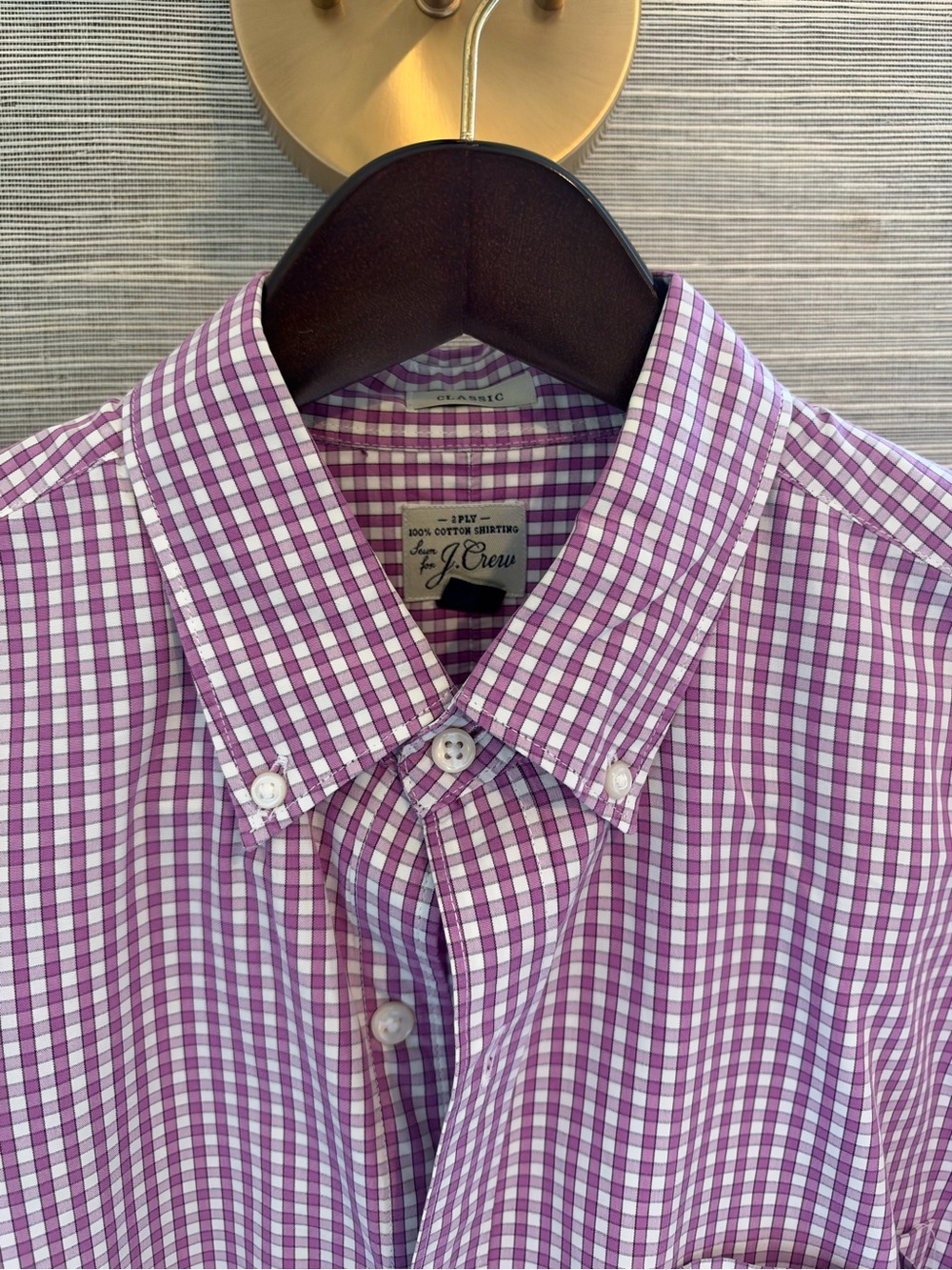 J. Crew Men's Purple and White Gingham Button-Down Shirt